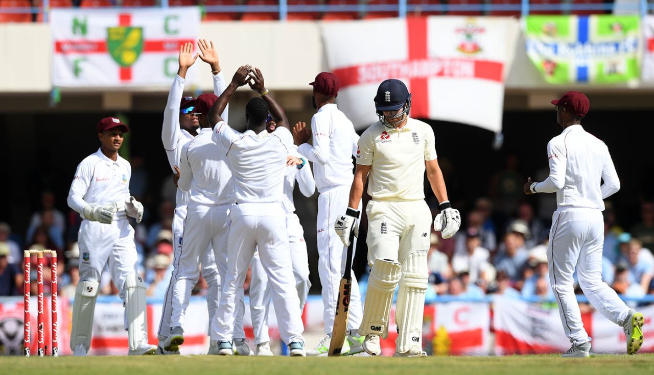 Rory Burns was removed by Kemar Roach, West Indies v England, 2nd Test, Antigua, 1st day, January 31, 2019