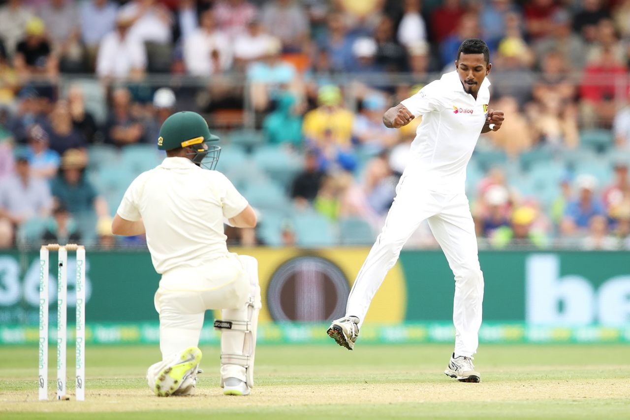 Vishwa Fernando struck early to remove Marcus Harris, Australia v Sri Lanka, 2nd Test, Canberra, February 1, 2019
