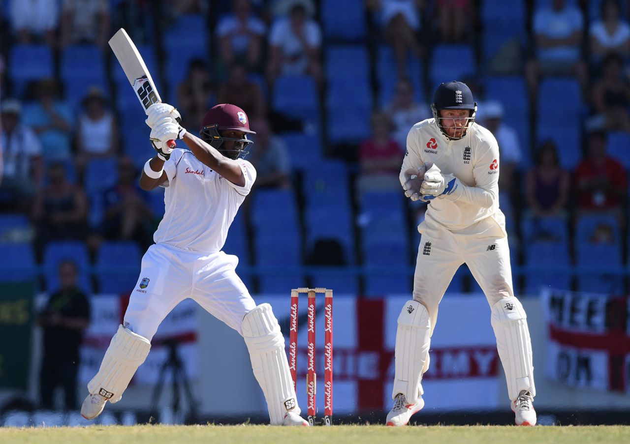Darren Bravo cuts through the off side, West Indies v England, 2nd Test, second day, Antigua, February 1, 2019