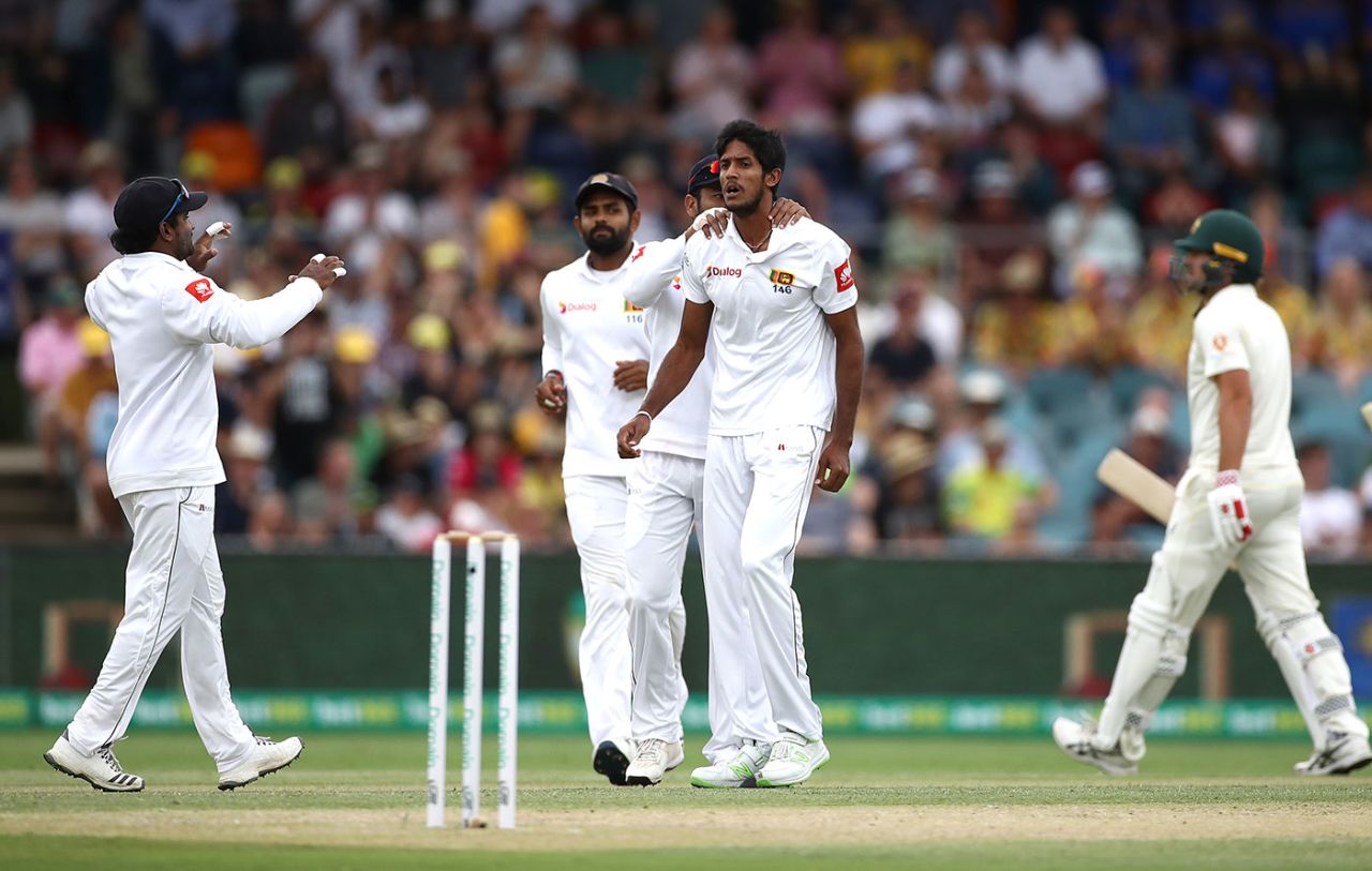 Kasun Rajitha provided an early breakthrough, Australia v Sri Lanka, 2nd Test, Canberra, February 2, 2019