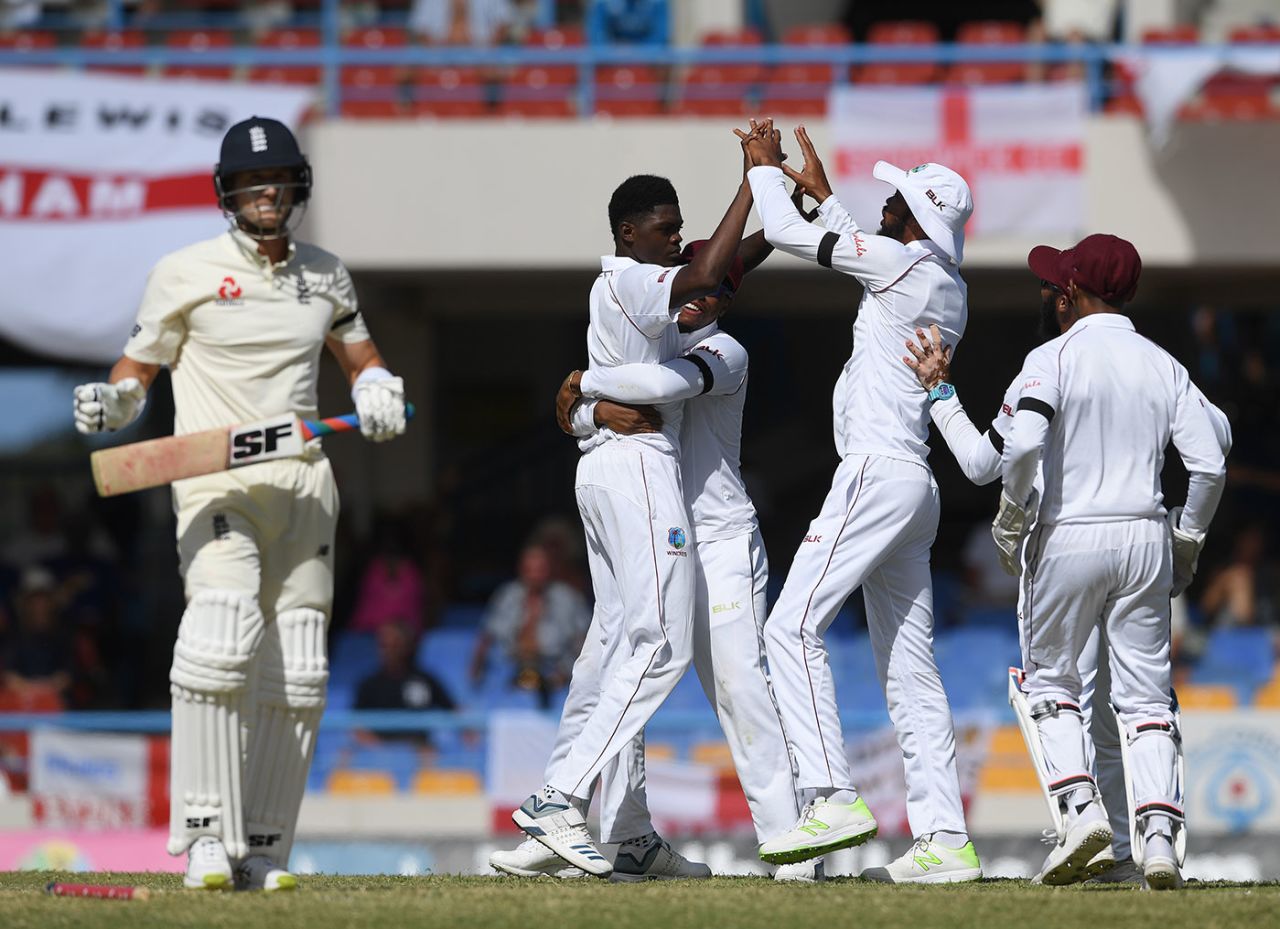 Alzarri Joseph bowled Joe Denly for 17, West Indies v England, 2nd Test, 3rd day, Antigua, February 2, 2019