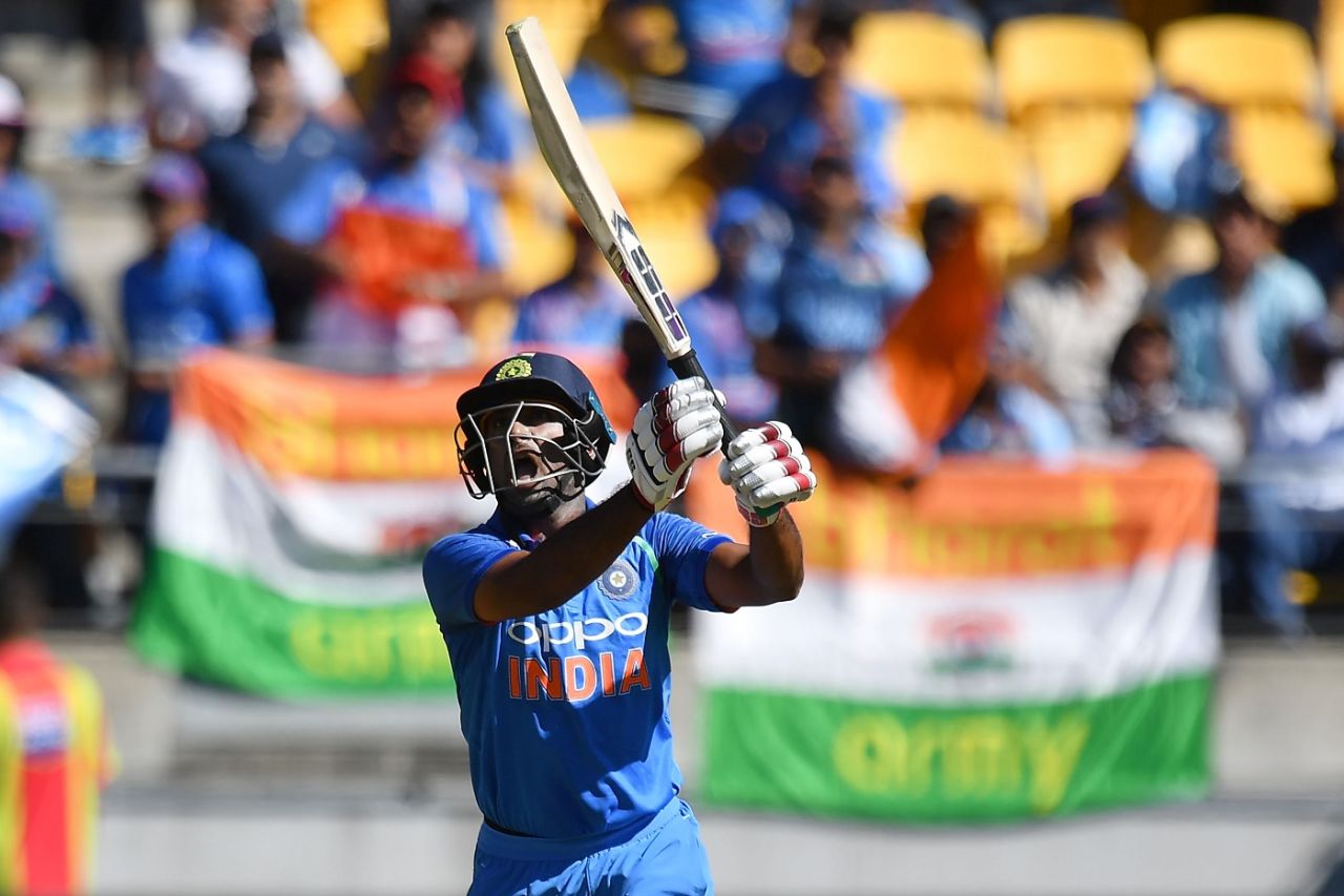 Ambati Rayudu launches it down the ground, New Zealand v India, 5th ODI, Wellington, February 3, 2019