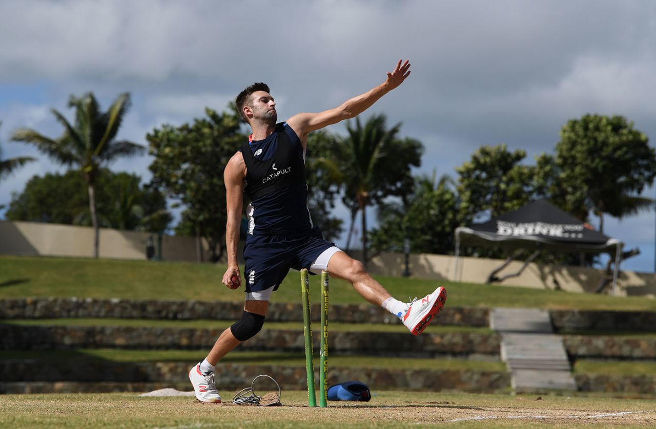 Mark Wood of England bowls during a net session, England v West Indies, Sir Vivian Richards Stadium, St John's, Antigua, February 4, 2019.
