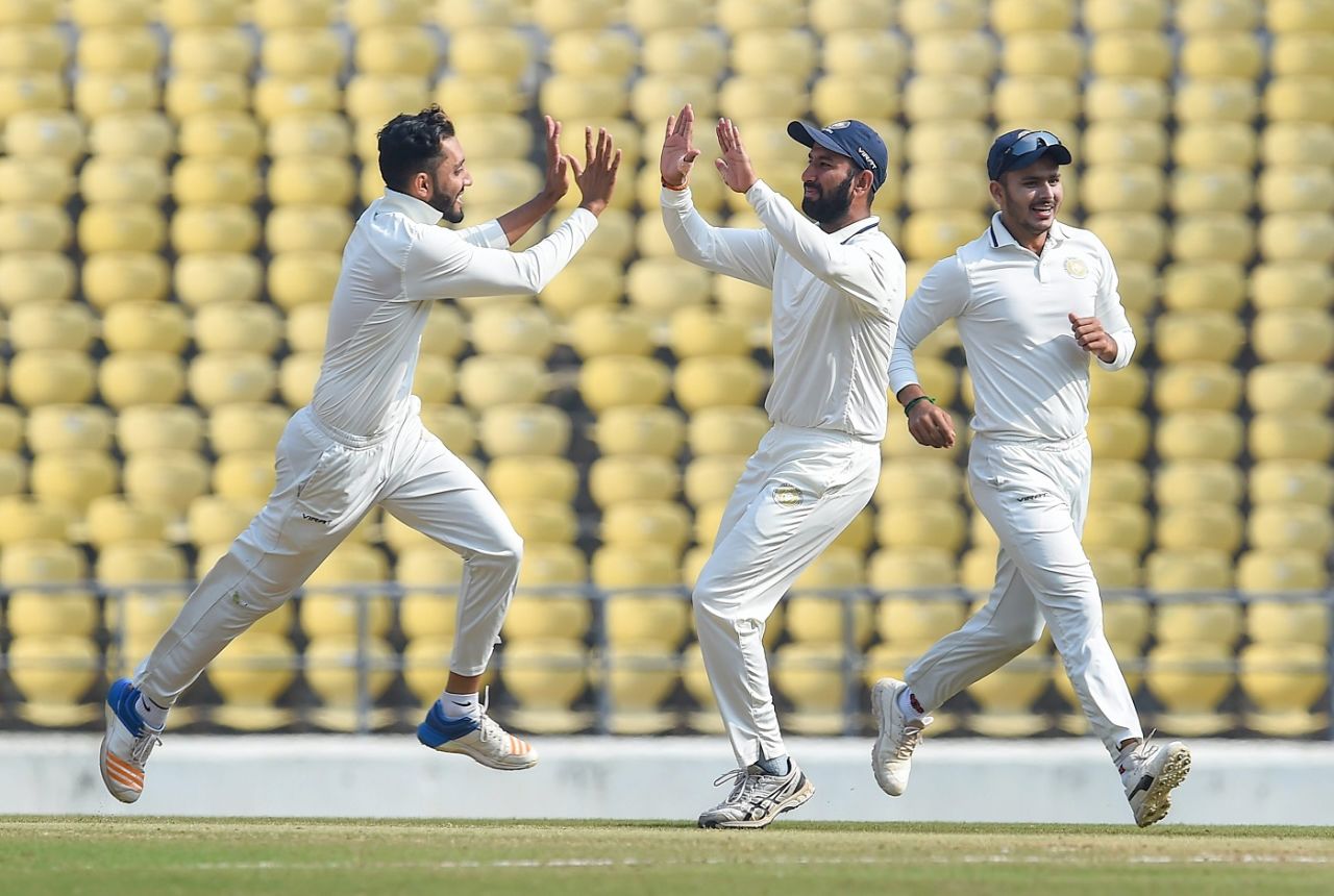 Dharmendrasinh Jadeja completed a six-wicket haul, Vidarbha v Saurashtra, Ranji Trophy 2018-19, final, Nagpur, February 6, 2019