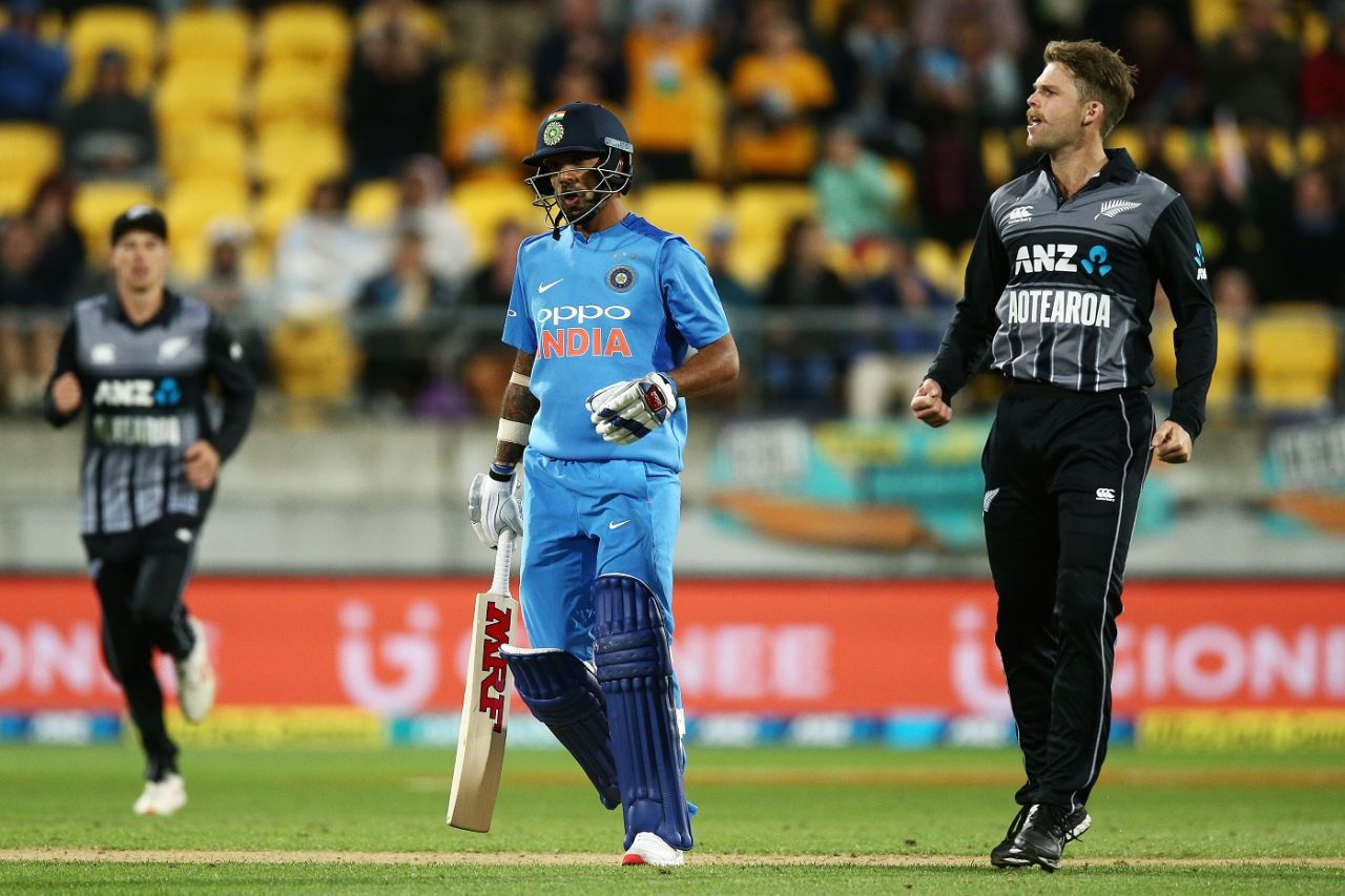 Lockie Ferguson bowled Shikhar Dhawan with a 151 kph yorker, New Zealand v India, 1st T20I, Wellington, February 6, 2019