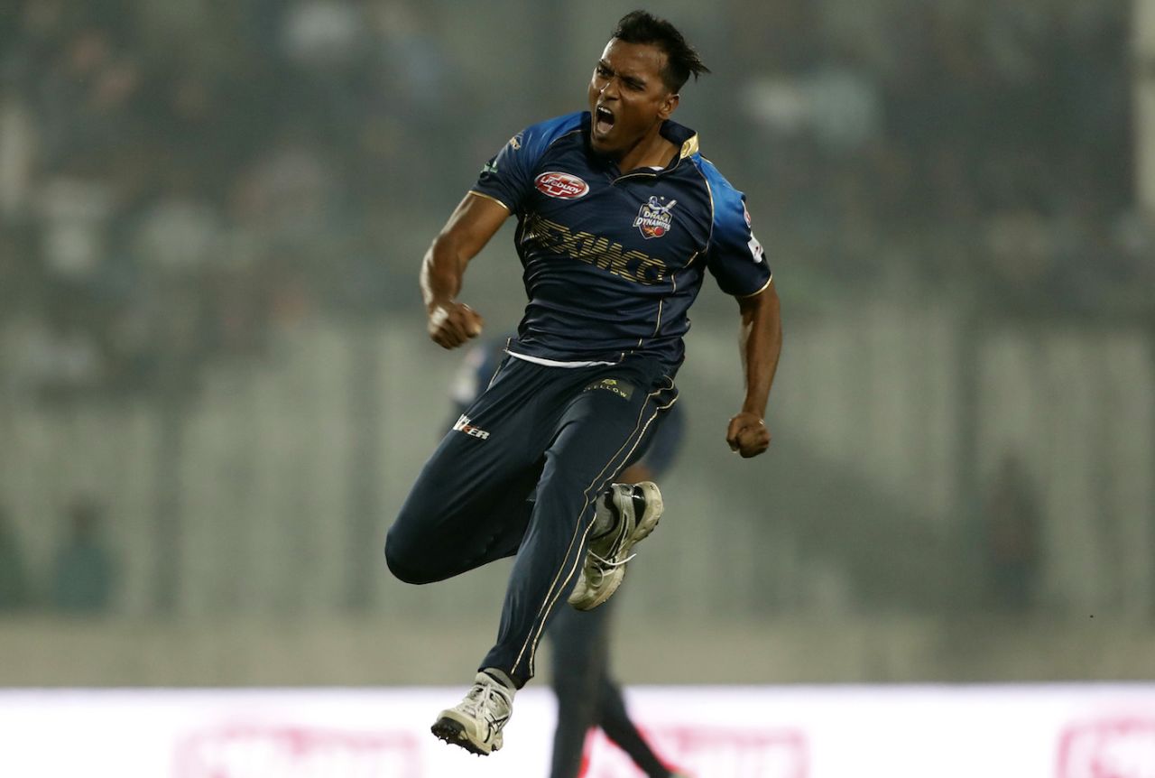 Rubel Hossain is thrilled after taking a wicket, Dhaka Dynamites v Rangpur Riders, BPL 2019, 2nd Qualifier, Dhaka, February 6, 2019