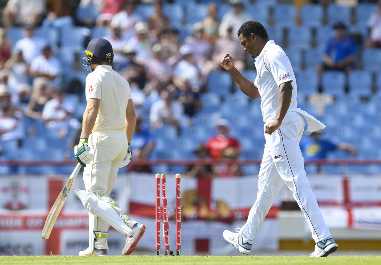 Shannon Gabriel removed Jos Buttler early in the day, West Indies v England, 3rd Test, St Lucia, 2nd day, February 10, 2019
