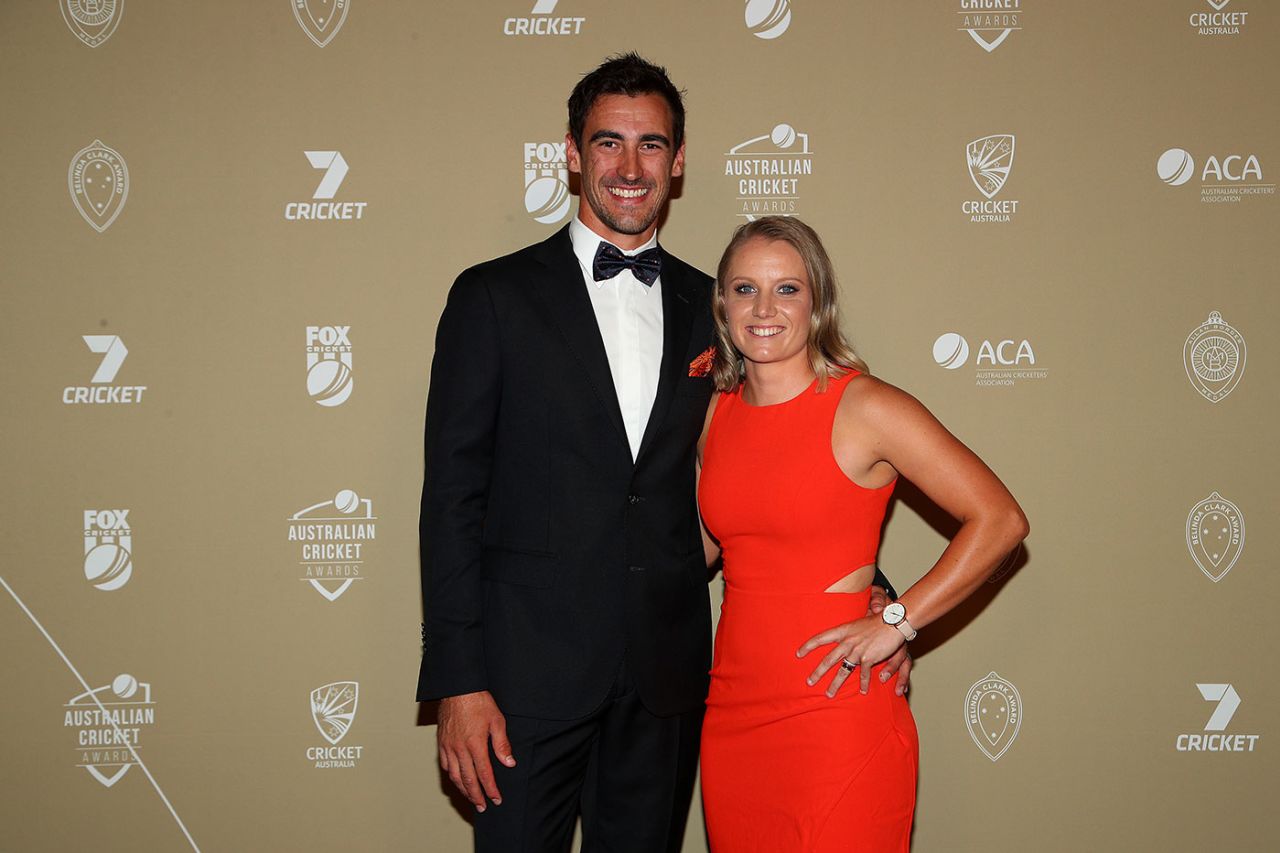 Mitchell Starc and Alyssa Healy arrive at the Australian Cricket Awards, Melbourne, February 11, 2019