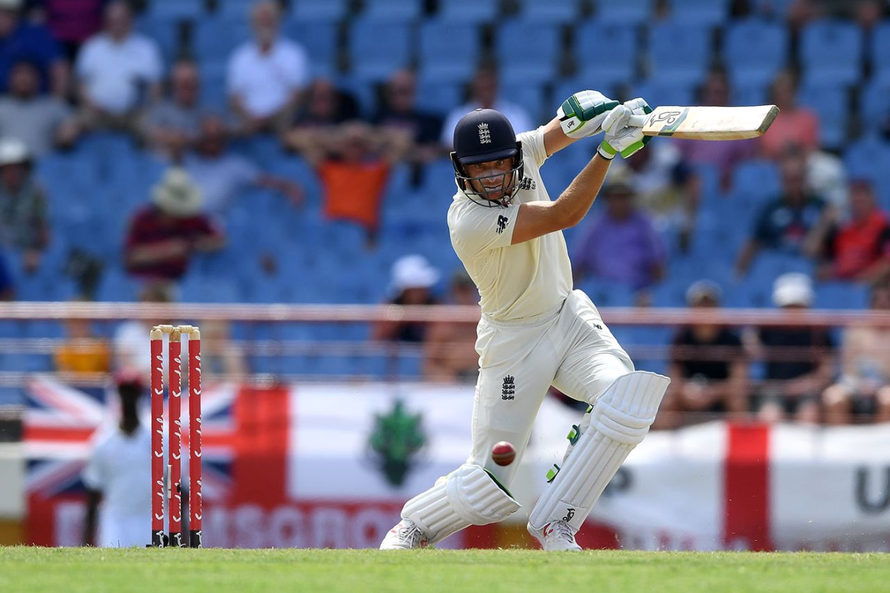 Jos Buttler drives through the covers, West Indies v England, 3rd Test, St Lucia, 3rd day, February 11, 2019