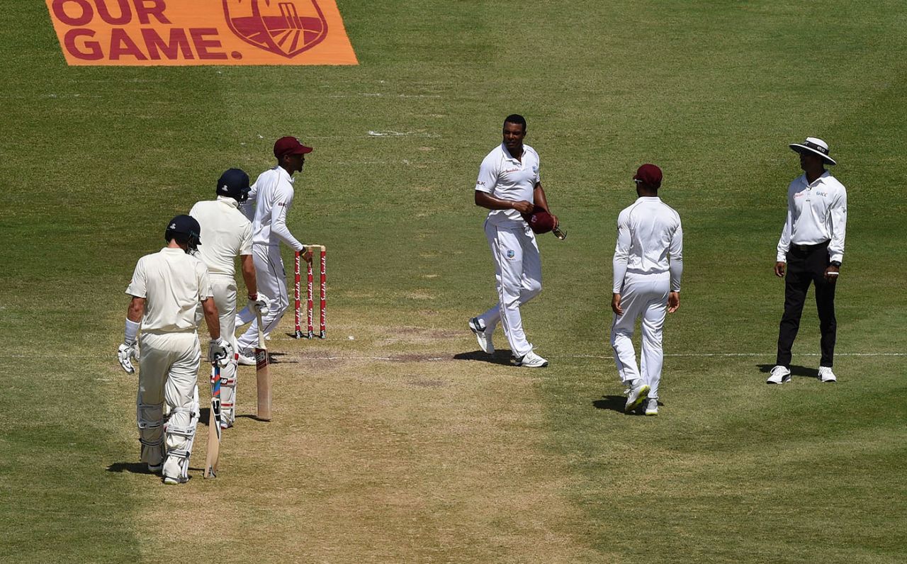Shannon Gabriel and Joe Root appeared to exchange words, West Indies v England, 3rd Test, St Lucia, 3rd day, February 11, 2019