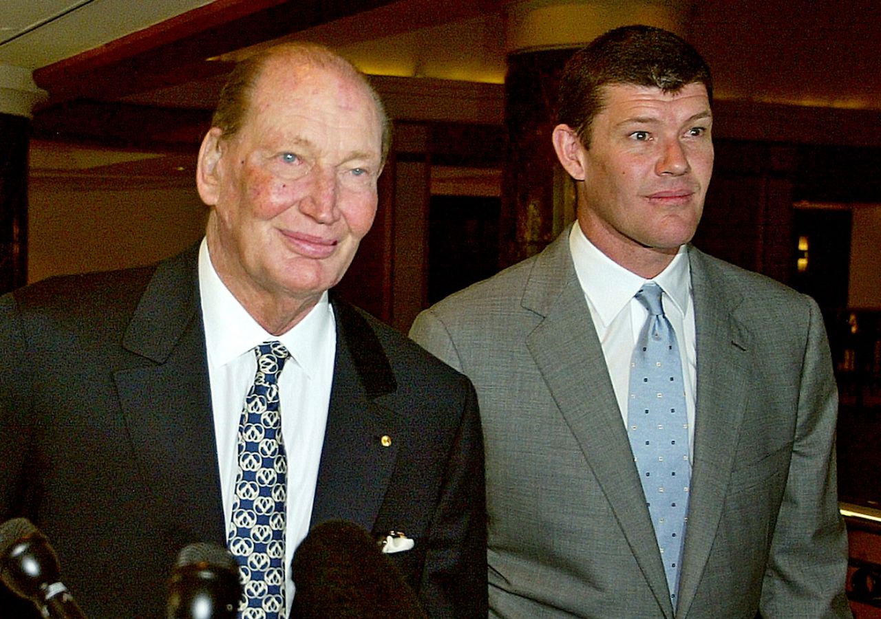 Kerry Packer and son James leave the PBL AGM in Sydney, Australia, Tuesday, Oct. 26, 2004 