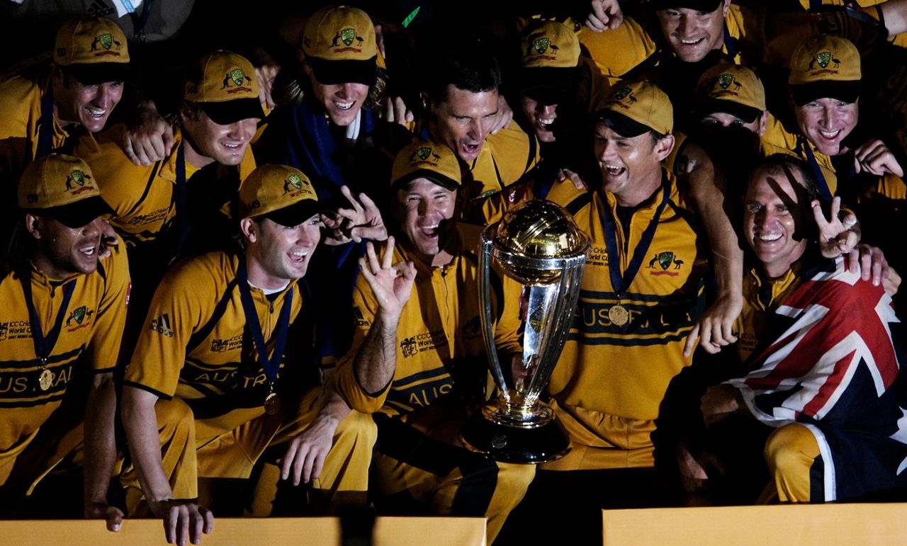 Australia celebrate their World Cup win, Australia v Sri Lanka, World Cup final, Barbados, April 28, 2007