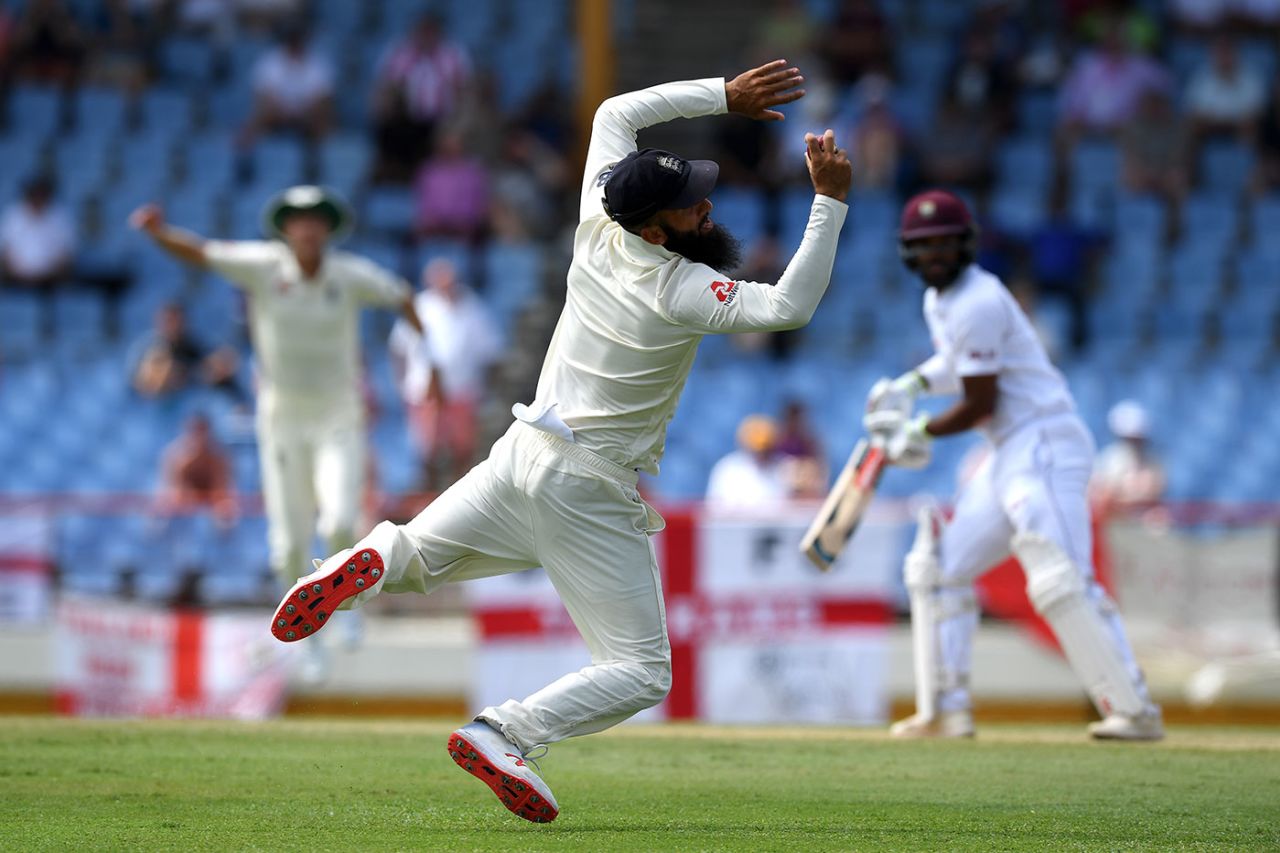 Moeen Ali catches John Campbell in the gully, West Indies v England, 3rd Test, St Lucia, 4th day, February 12, 2019