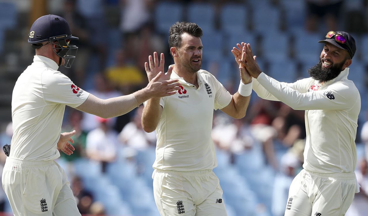James Anderson claimed three wickets in his opening spell, West Indies v England, 3rd Test, St Lucia, 4th day, February 12, 2019