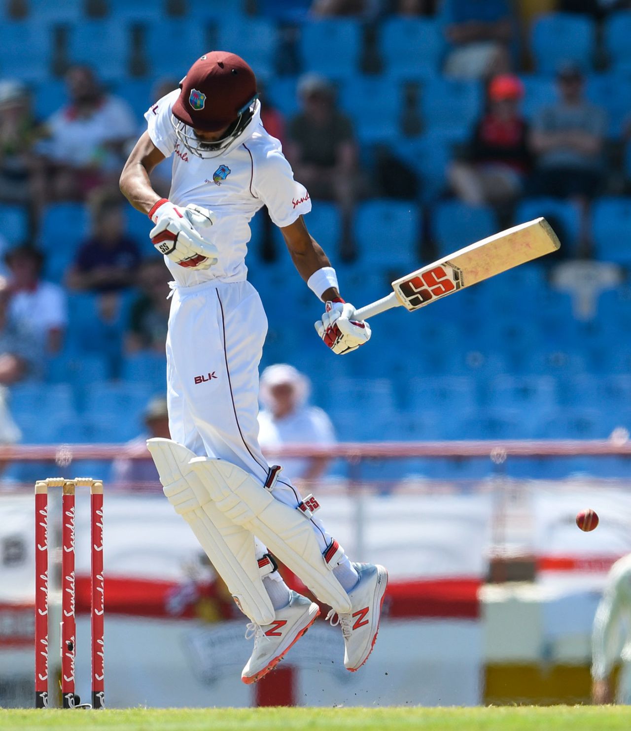 Roston Chase rides a short ball from Mark Wood, West Indies v England, 3rd Test, St Lucia, 4th day, February 12, 2019