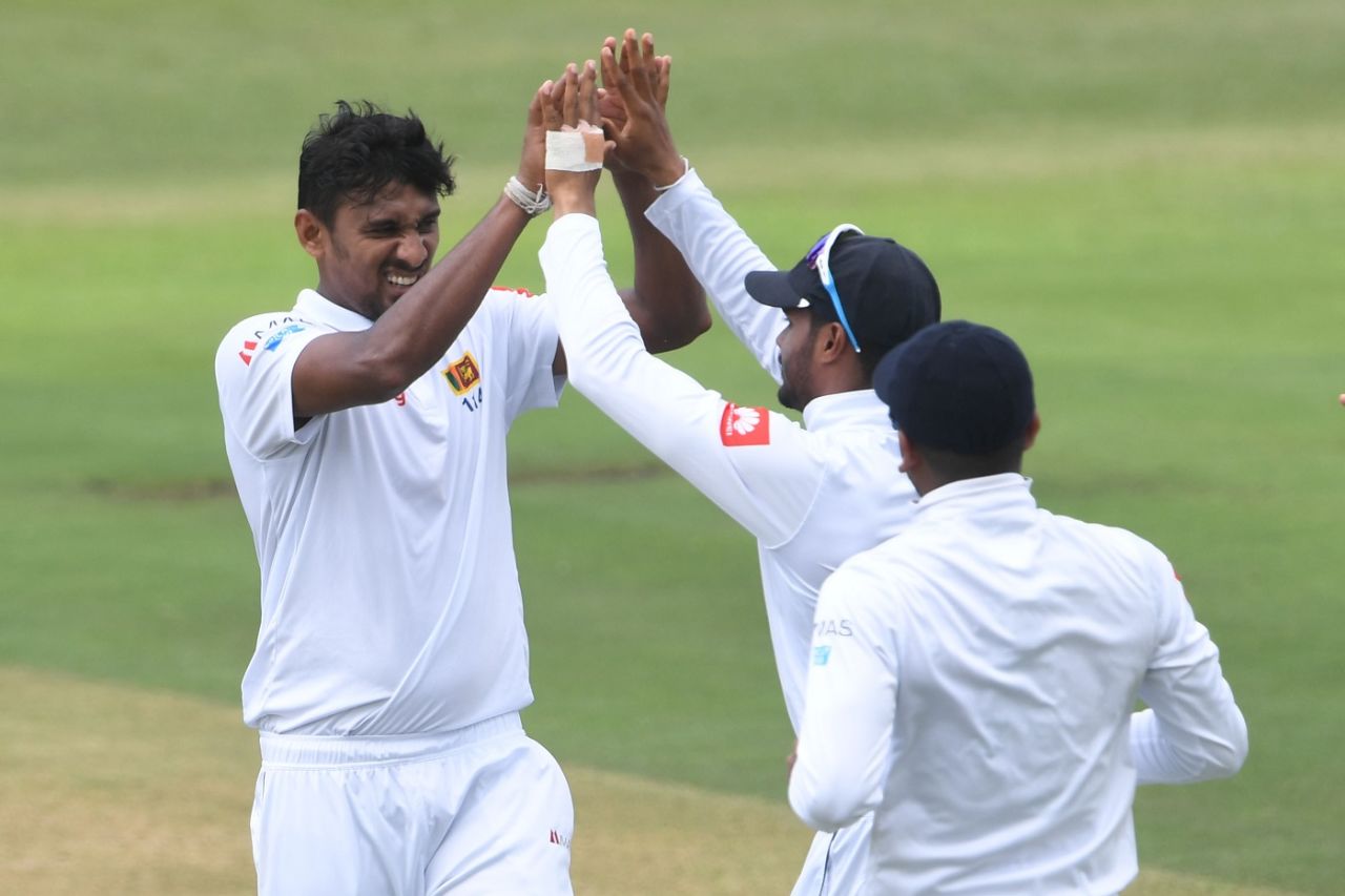Suranga Lakmal celebrates a wicket, South Africa v Sri Lanka, 1st Test, Durban, 1st day, February 13, 2019