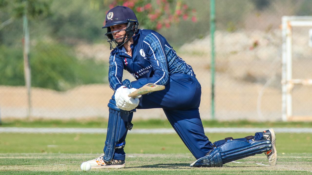 Calum MacLeod was busy with the sweep during his innings, Netherlands v Scotland, Oman Quadrangular T20I Series, Al Amerat, February 13, 2019