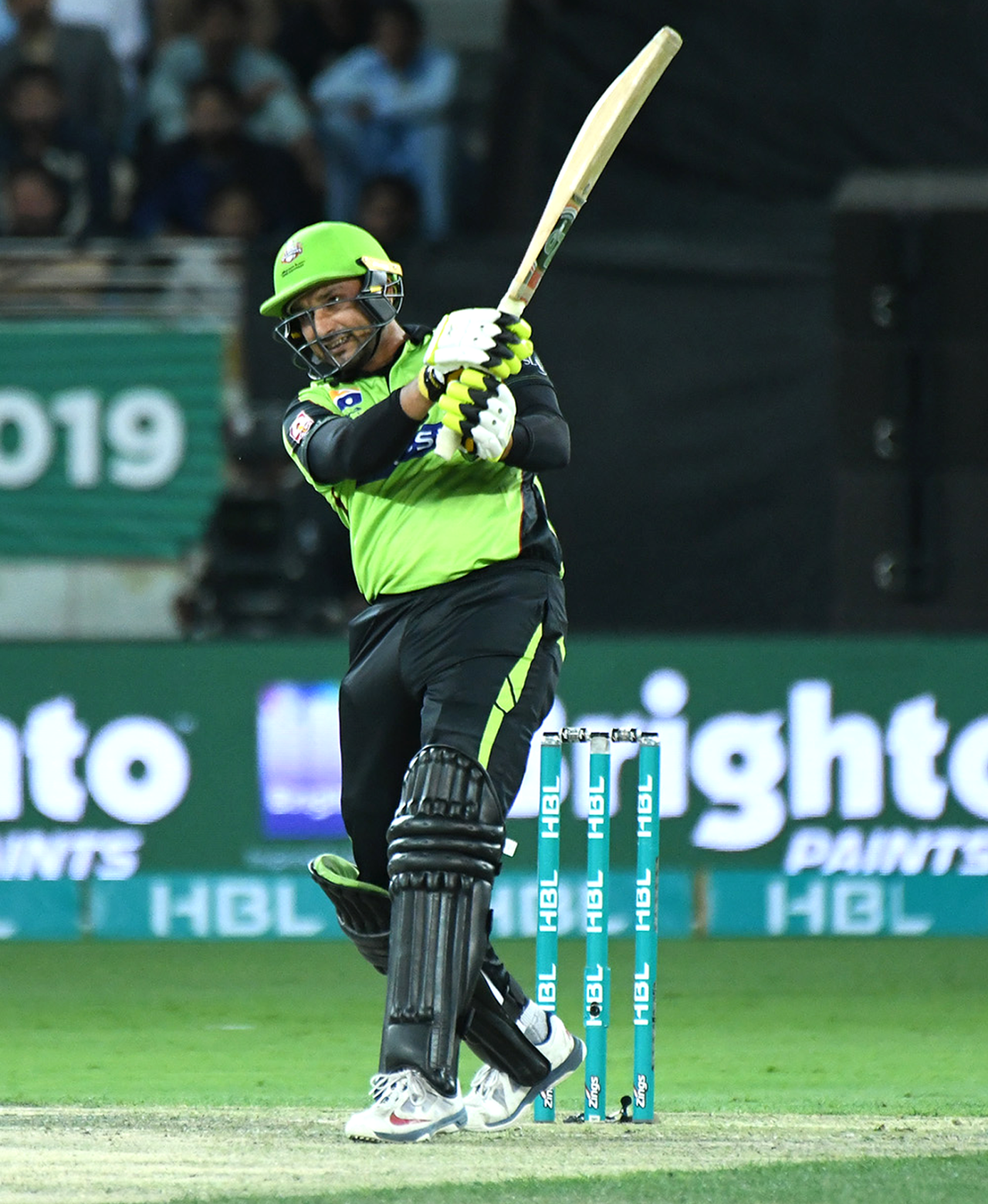 Sohail Akhtar holds his shape after playing a shot, Islamabad United v Lahore Qalandars, Pakistan Super League 2019, Dubai, February 14, 2019
