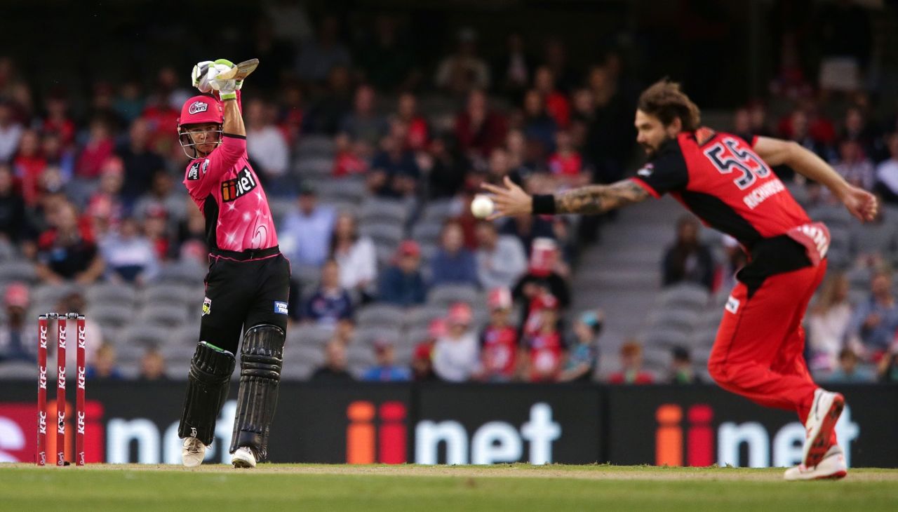 Picture perfect: Josh Philippe in his follow through after having carted the ball down the ground, Melbourne Renegades v Sydney Sixers, BBL 2019, semi-final, Melbourne, February 15, 2019