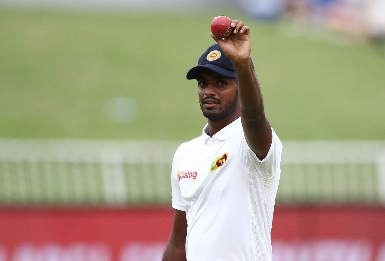 Lasith Embuldeniya celebrates his five-wicket haul, South Africa v Sri Lanka, 1st Test, Durban, 3rd day, February 15, 2019
