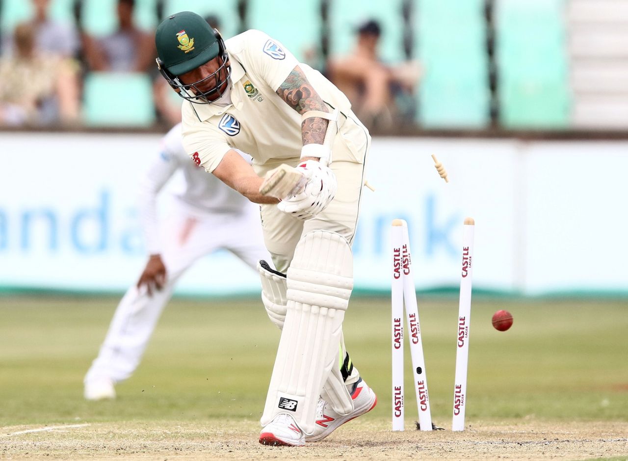 Dale Steyn is bowled, South Africa v Sri Lanka, 1st Test, Durban, 3rd day, February 15, 2019