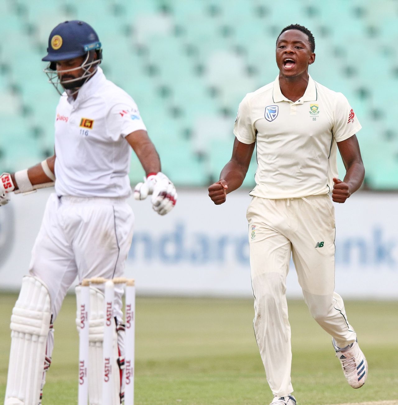 Kagiso Rabada sends Lahiru Thirimanne back, South Africa v Sri Lanka, 1st Test, Durban, 3rd day, February 15, 2019