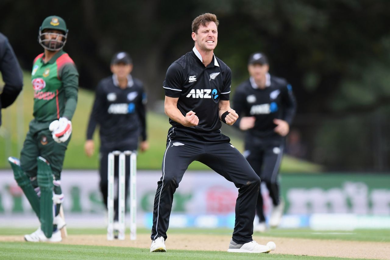 Matt Henry is pumped after getting a decision, New Zealand v Bangladesh, 2nd ODI, Christchurch, February 16, 2019