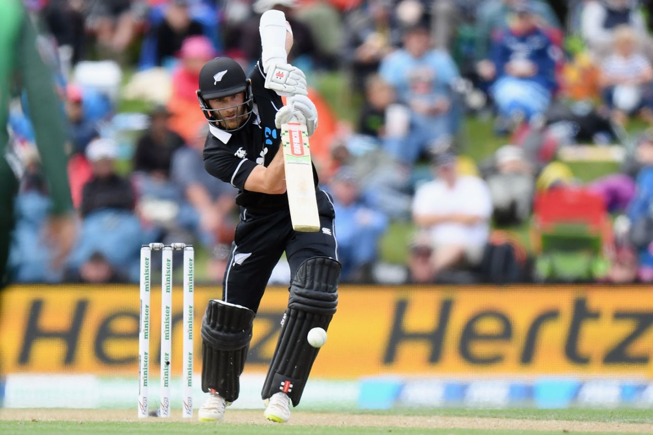 Kane Williamson offers the full face on a drive, New Zealand v Bangladesh, 2nd ODI, Christchurch, February 16, 2019