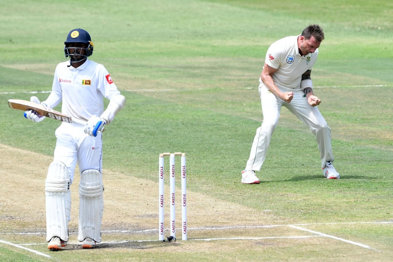 Dale Steyn celebrates the wicket of Oshada Fernando, South Africa v Sri Lanka, 1st Test, Durban, 4th day, February 16, 2019