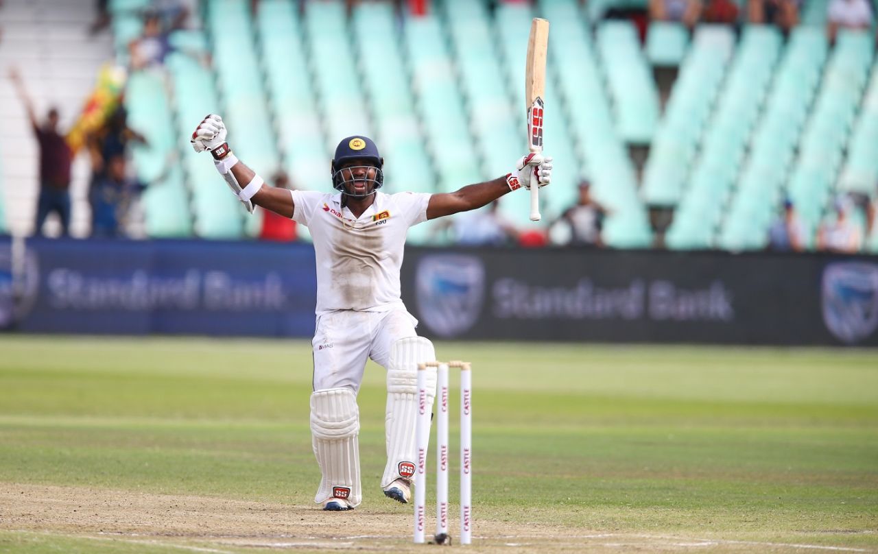 An ecstatic Kusal Perera after taking Sri Lanka to an improbable win, South Africa v Sri Lanka, 1st Test, Durban, 4th day, February 16, 2019