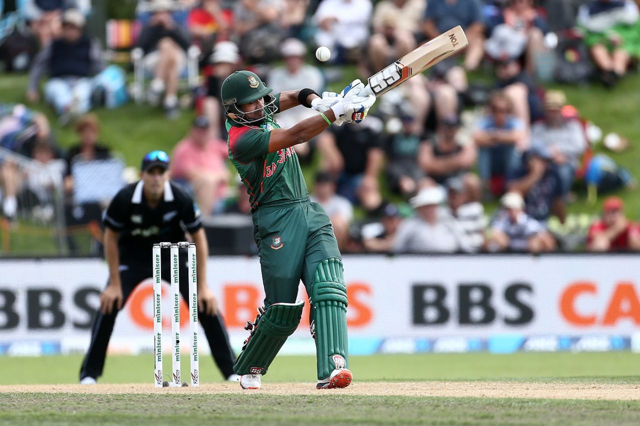 Sabbir Rahman looks to pull towards the leg side, New Zealand v Bangladesh, 3rd ODI, Dunedin, February 20, 2019