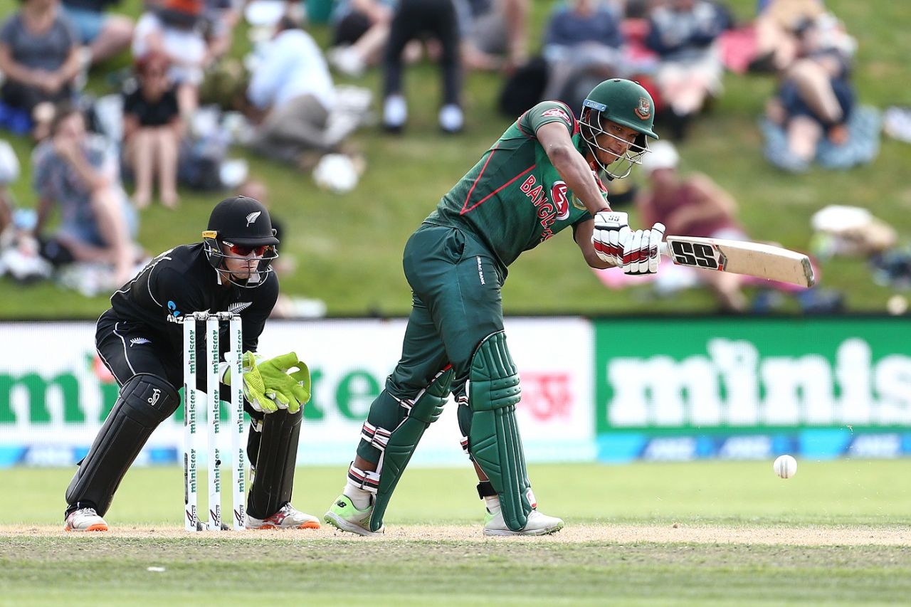 Mohammad Saifuddin guides the ball to the leg side, New Zealand v Bangladesh, 3rd ODI, Dunedin, February 20, 2019