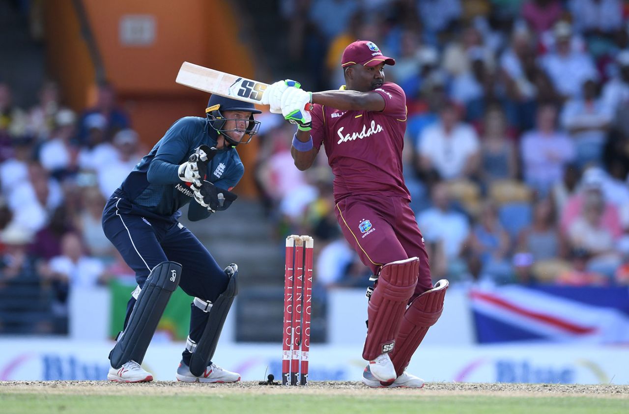 Darren Bravo pulls through the leg side, West Indies v England, 1st ODI, Barbados, February 20, 2019 