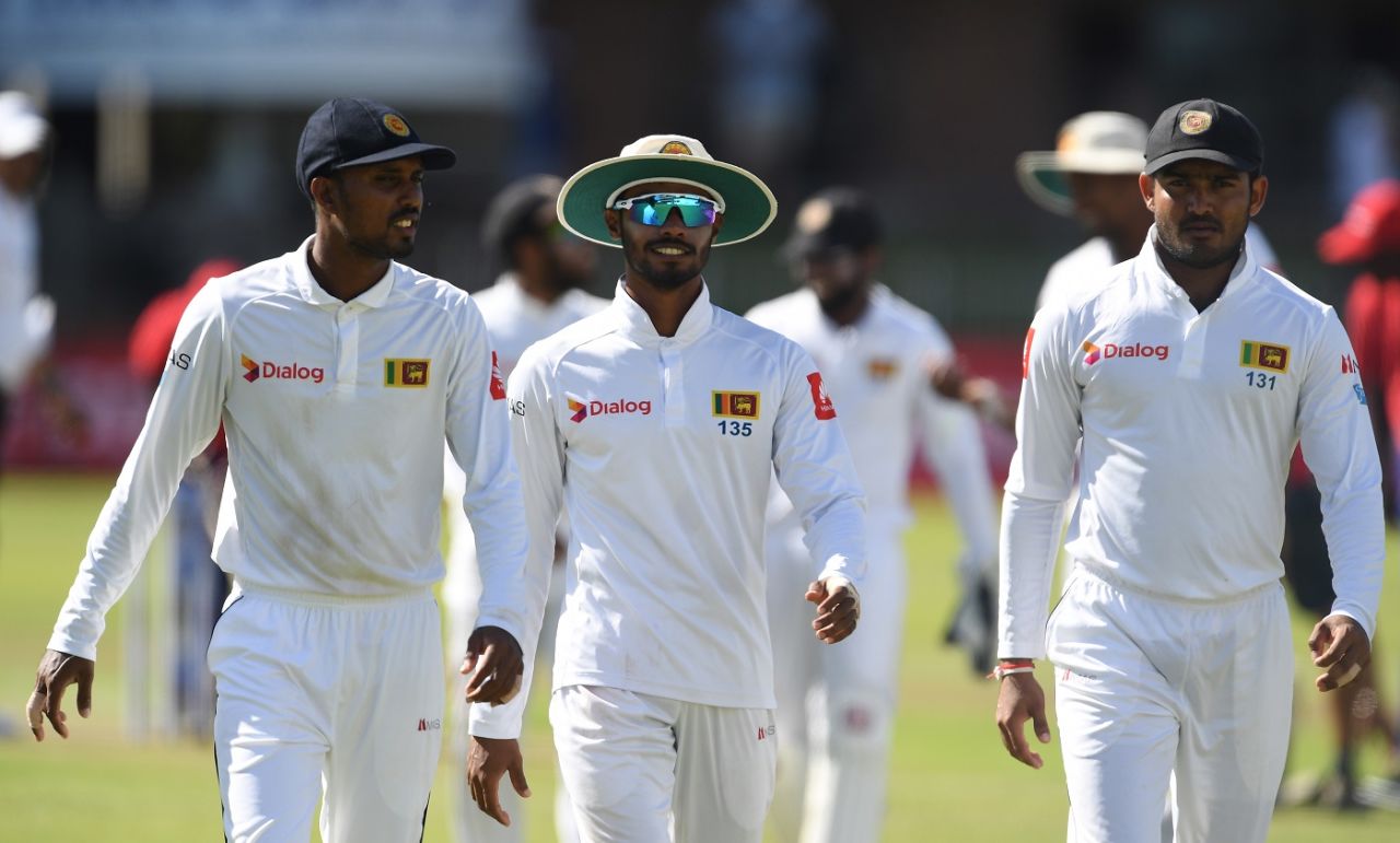 Sri Lankan players walk off after dismissing South Africa for 222, South Africa v Sri Lanka, 2nd Test, Port Elizabeth, 1st day, February 21, 2019