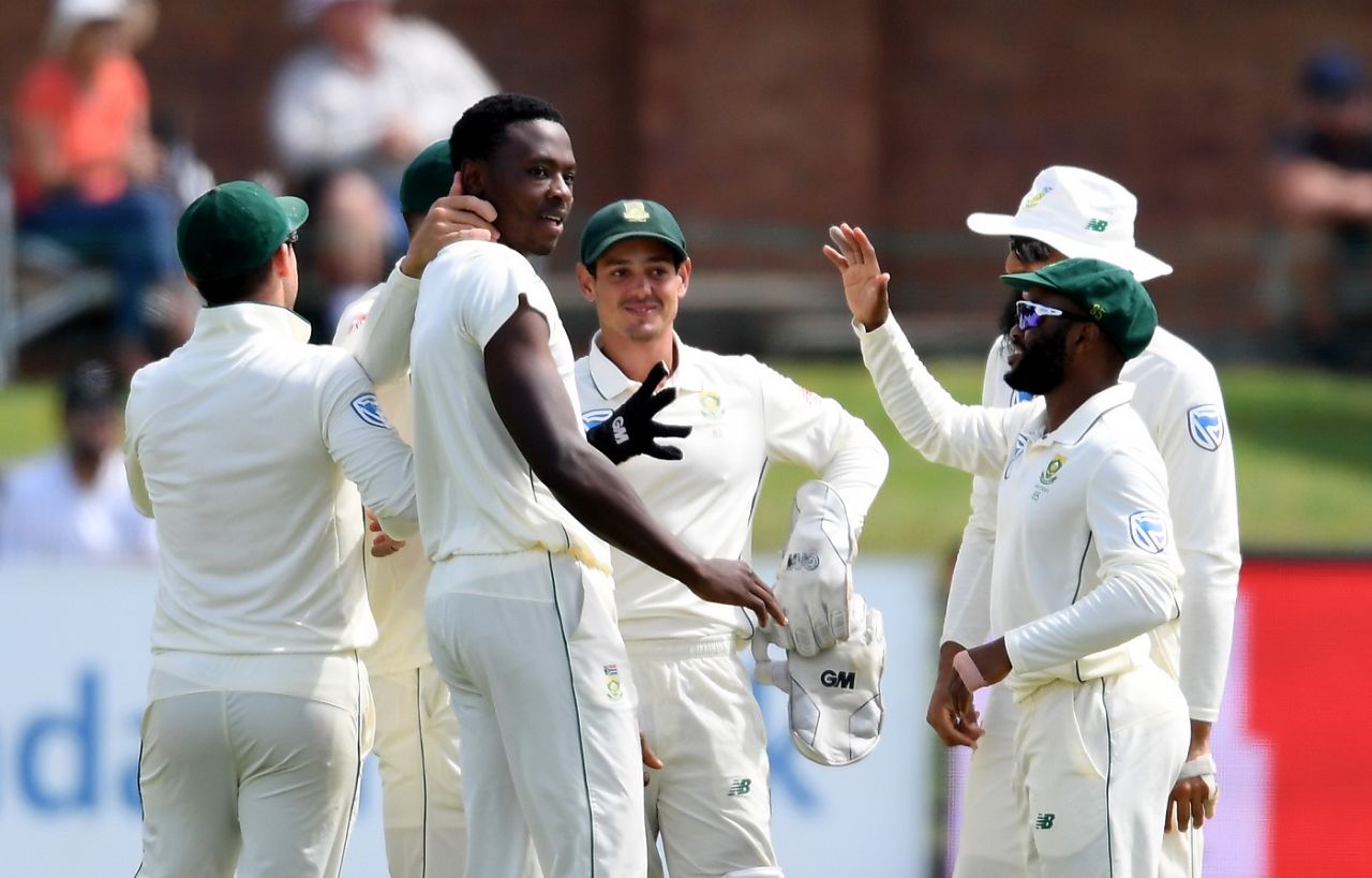 Kagiso Rabada celebrates one of his four wickets, South Africa v Sri Lanka, 2nd Test, Port Elizabeth, 2nd day, February 22, 2019