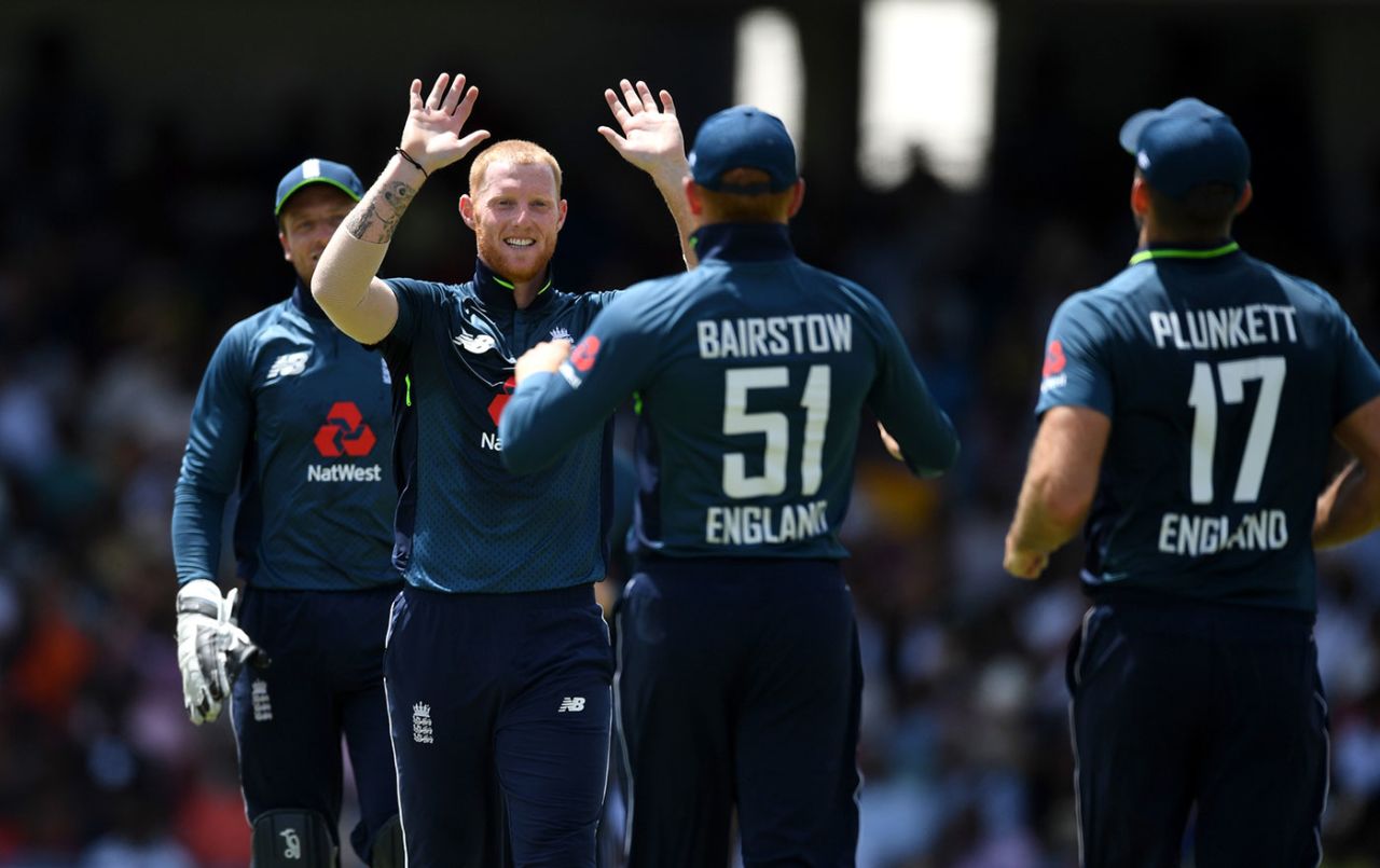 Ben Stokes claims the wicket of Shai Hope, West Indies v England, 2nd ODI, Barbados, February 22, 2019