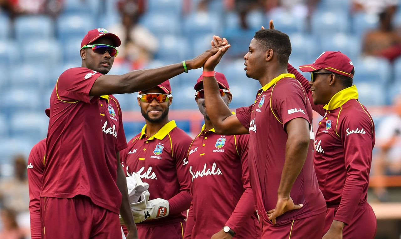 Oshane Thomas claimed the key wicket of Joe Root, West Indies v England, 4th ODI, Grenada, February 27, 2019