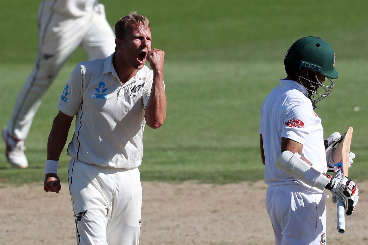 Neil Wagner punches in the air, New Zealand v Bangladesh, 1st Test, Hamilton, 3rd day, March 2, 2019