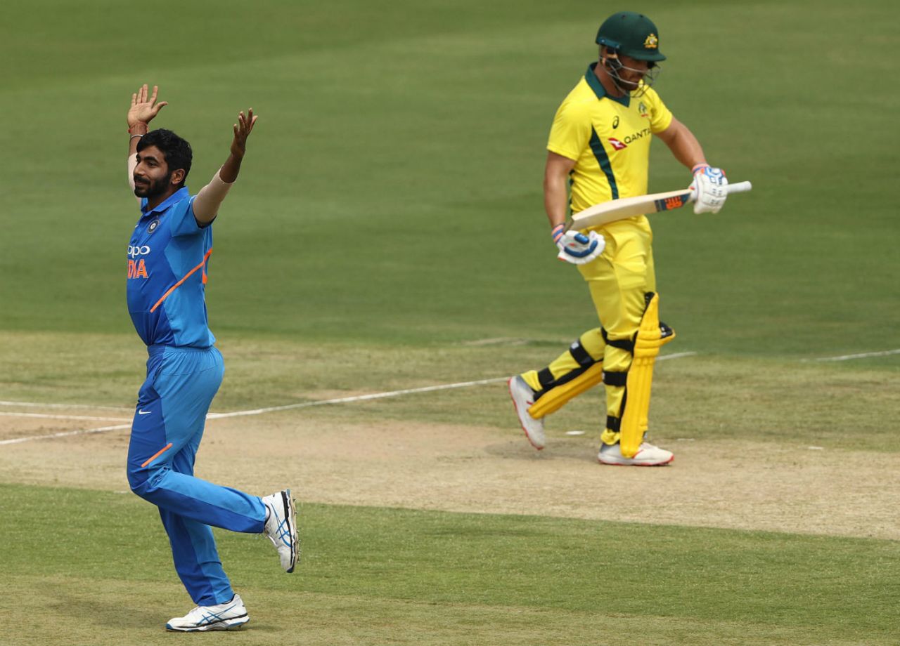 Jasprit Bumrah removed Aaron Finch with one that left him, India v Australia, 1st ODI, Hyderabad, March 2, 2019