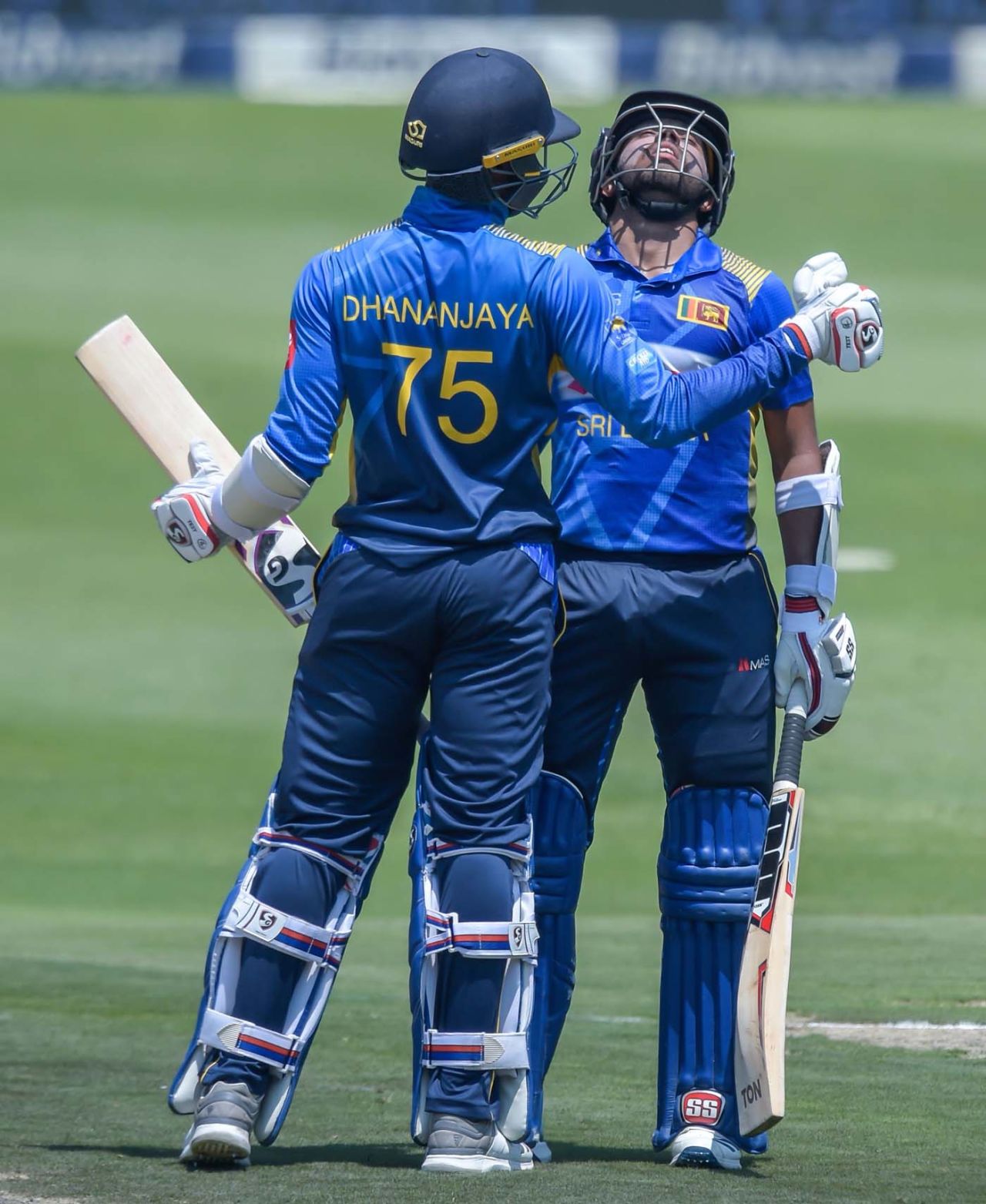 Dhananjaya de Silva congratulates Kusal Mendis on getting to his half-century, South Africa v Sri Lanka, 1st ODI, Johannesburg, March 3, 2019