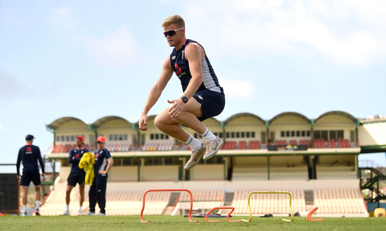 Sam Billings leaps during training, West Indies v England, 1st T20I, St Lucia, March 4, 2019