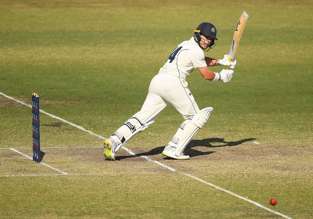 Marcus Harris works off his pads, Victoria v Queensland, Sheffield Shield, Melbourne, February 26, 2019