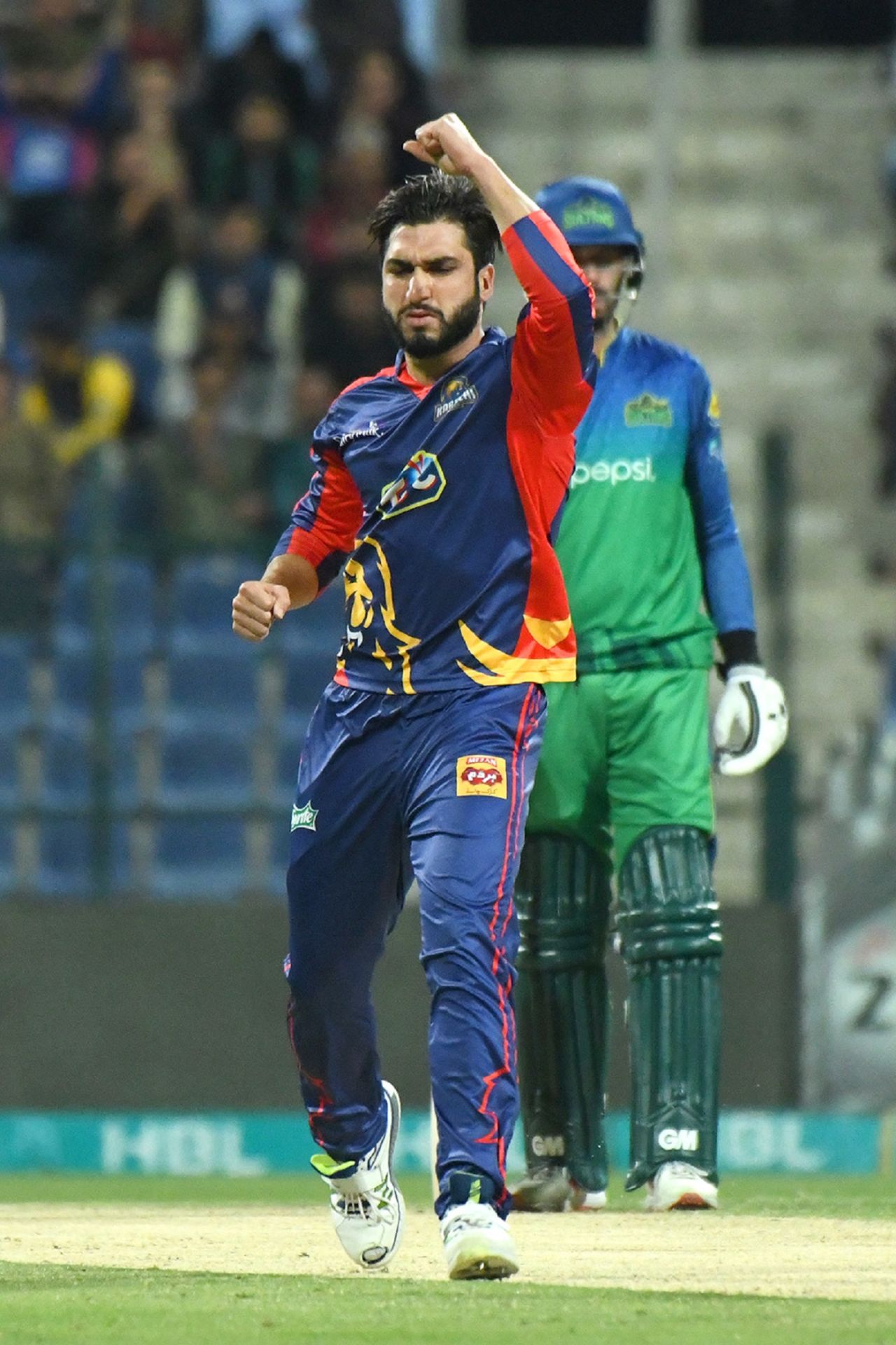 Usman Shinwari celebrates a wicket, Multan Sultans v Karachi Kings, PSL 2019, Abu Dhabi, March 4, 2019