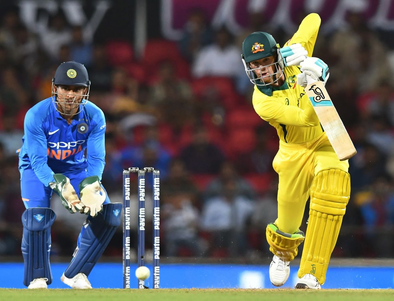 Peter Handscomb punches down the ground, India v Australia, 2nd ODI, Nagpur, March 5, 2019