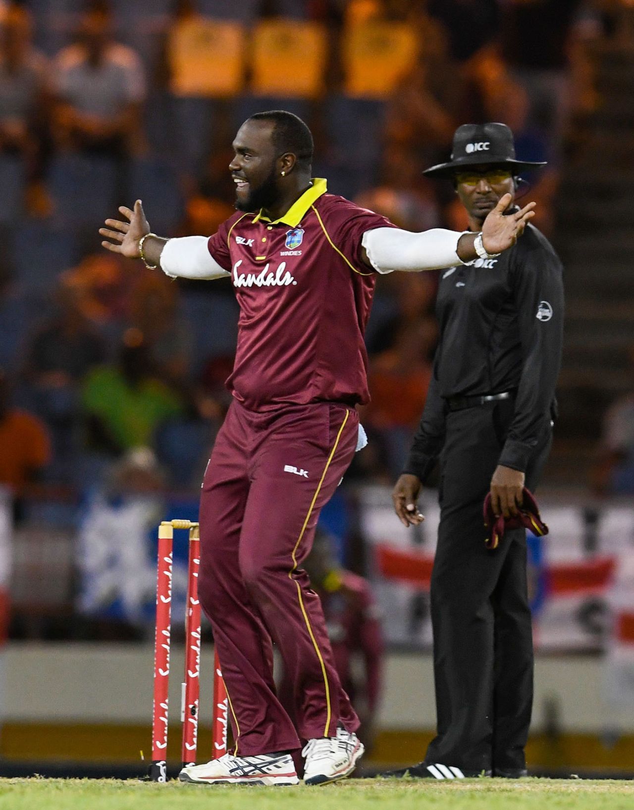 Ashley Nurse brings out a celebratory dance, West Indies v England, 1st T20I, St Lucia, March 5, 2019