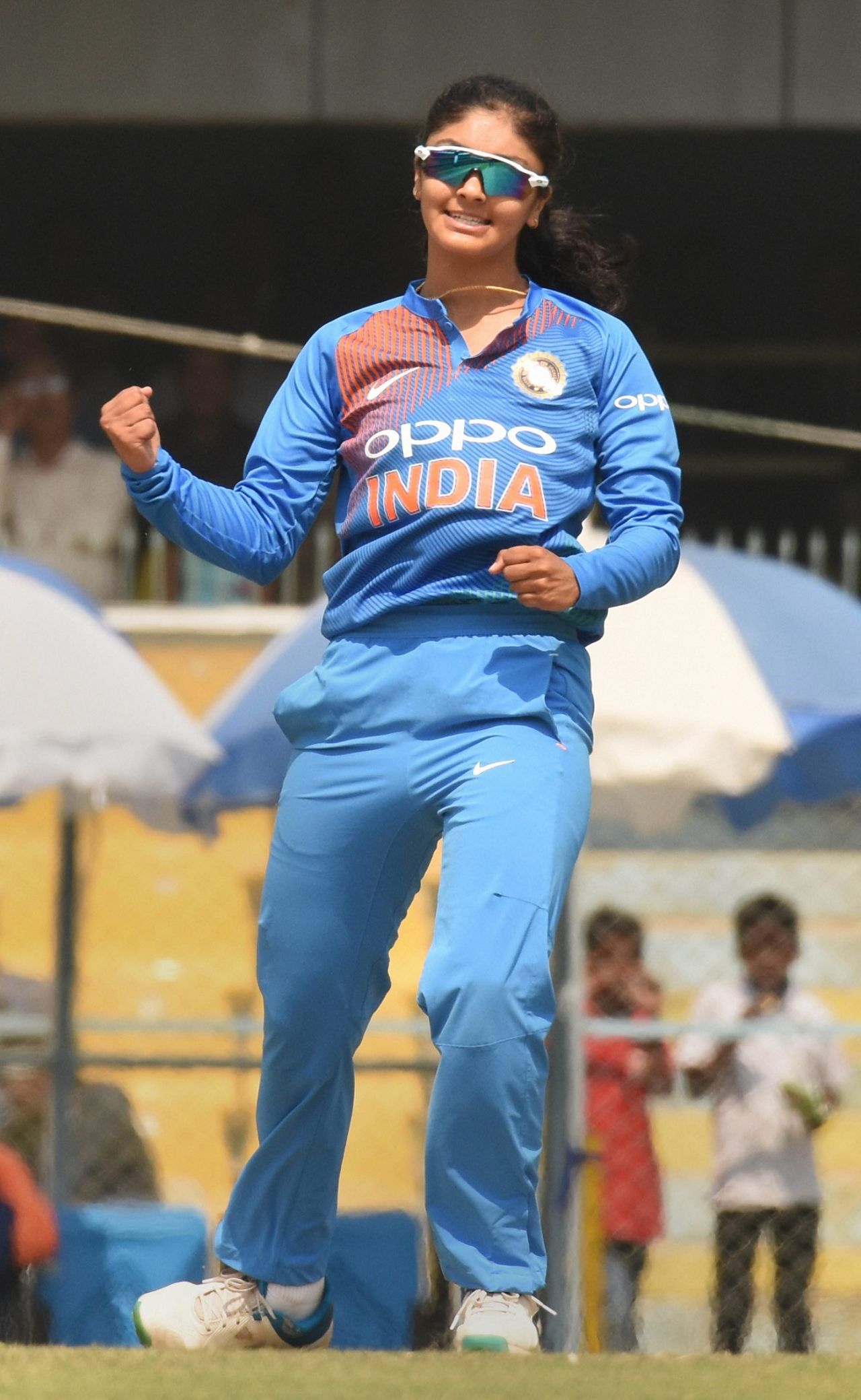 Harleen Deol celebrates a wicket, India v England, 3rd women's T20I, Guwahati, March 9, 2019