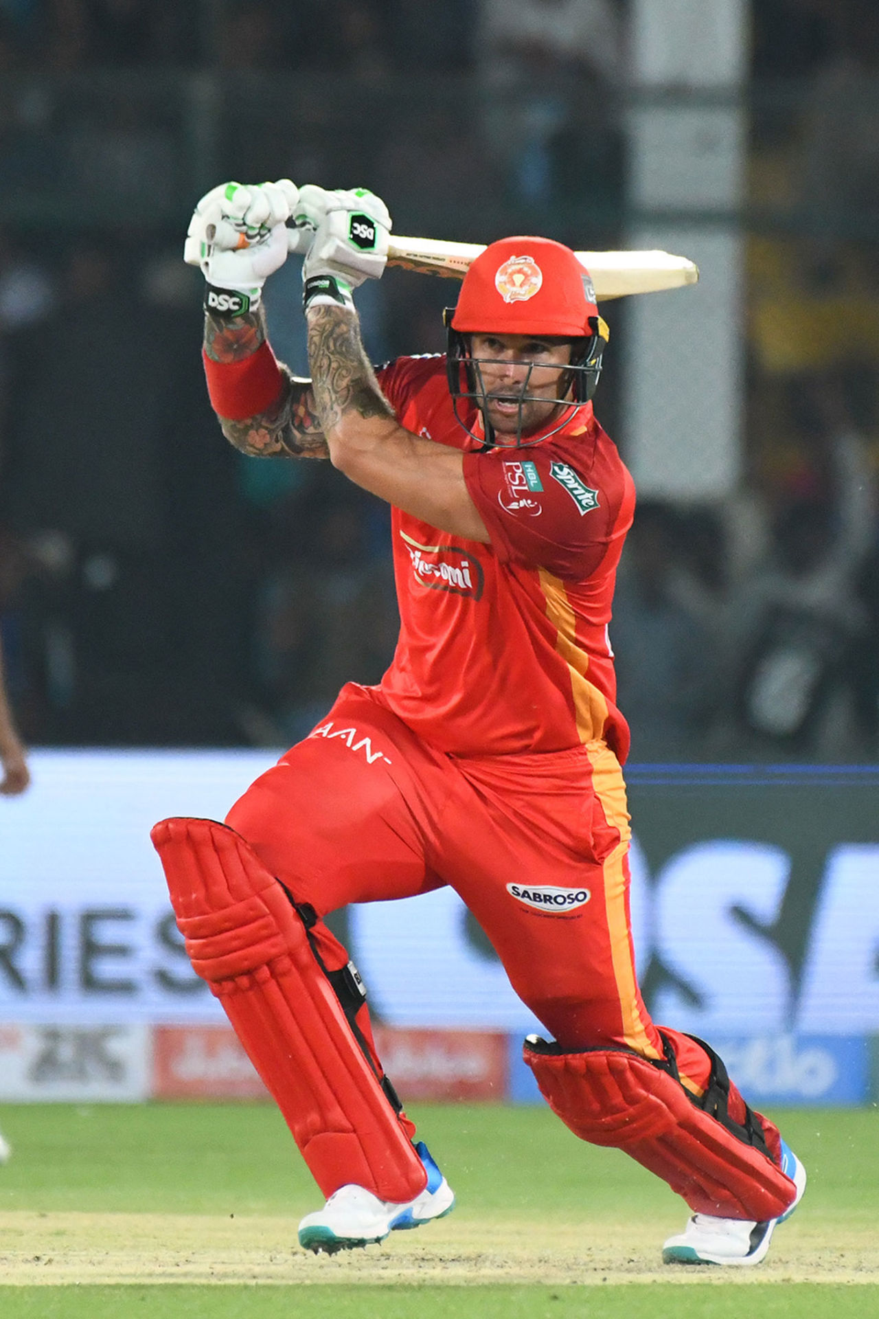 Cameron Delport drives through the off side, Lahore Qalandars v Islamabad United, Karachi, 9 March, 2019