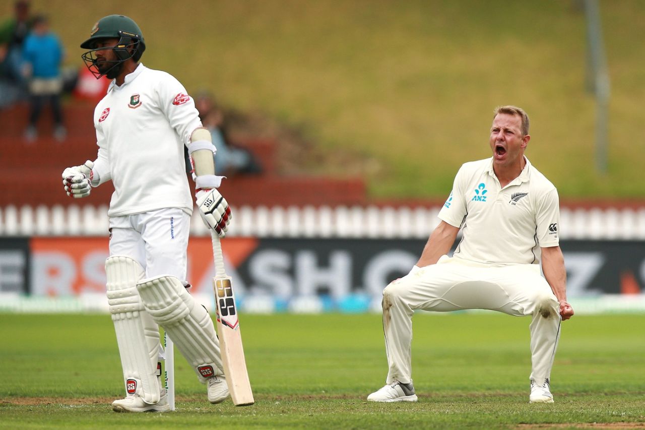 Neil Wagner is pumped up after dismissing Mohammad Mithun, New Zealand v Bangladesh, 2nd Test, Wellington, 3rd day, March 10, 2019