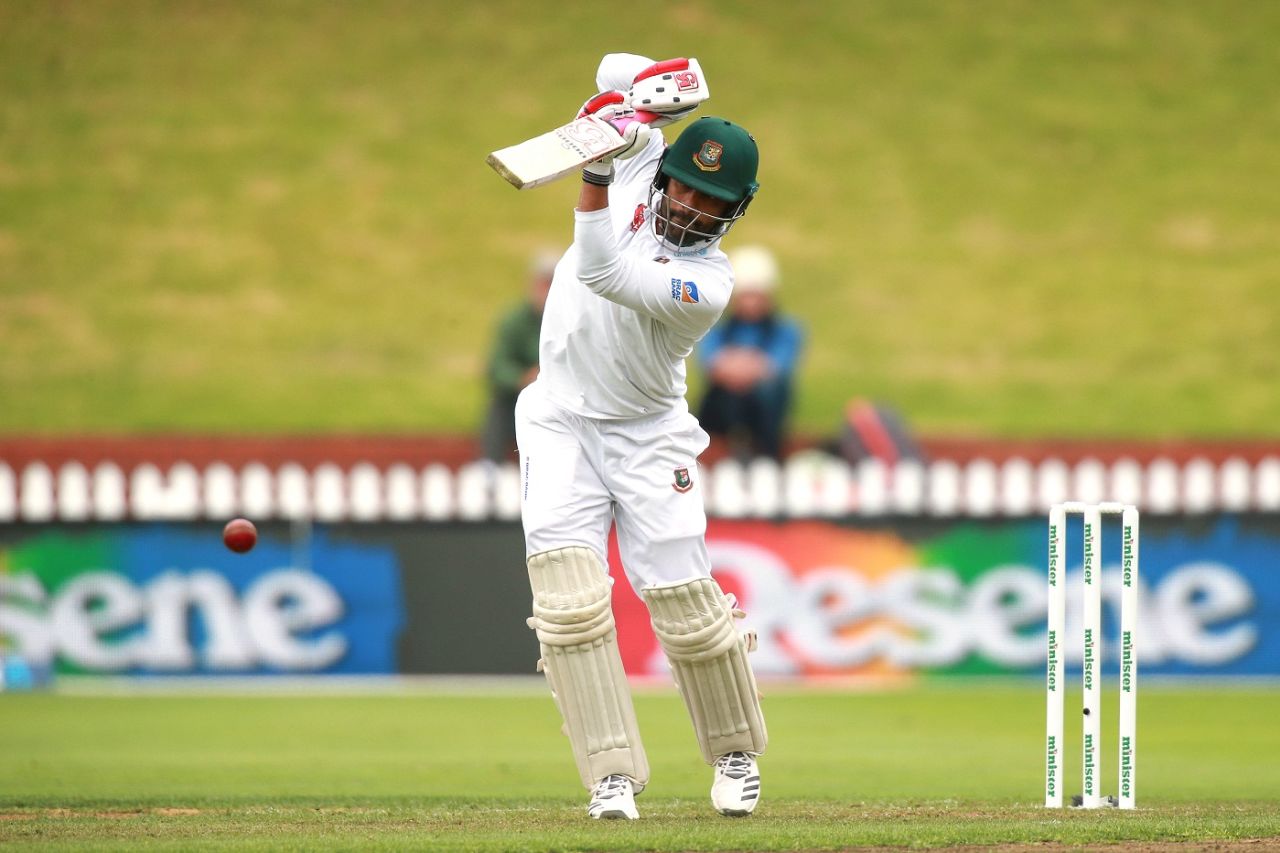 Tamim Iqbal plays a drive, New Zealand v Bangladesh, 2nd Test, Wellington, 3rd day, March 10, 2019