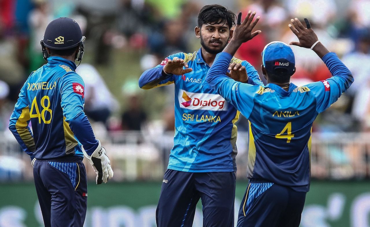 Kamindu Mendis celebrates the wicket of Rassie van der Dussen, South Africa v Sri Lanka, 4th ODI, Durban, March 10, 2019